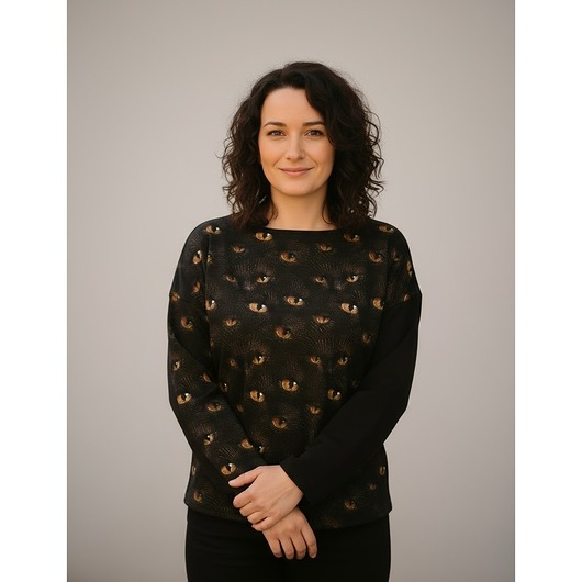 bluza bez kaptura damska Nietypowa bluza oversize bawełniana Kocie Oczy