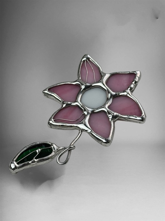 broszki Różowa broszka witrażowa Tiffany Kwiat