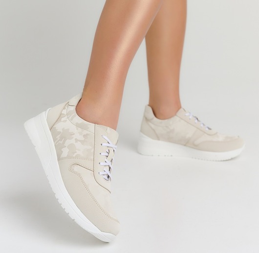 sneakersy damskie Sneakersy skórzane - ecru   (6624)