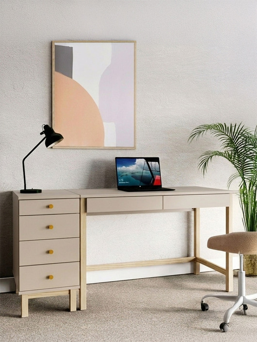 biurka Biurko B-MODEL-5 z dostawką D-MODEL-1 (4 szuflady), szarobeżowe