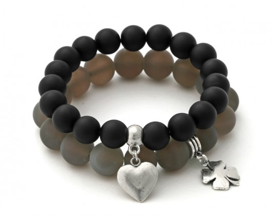 Black lava & gray agate with pendants. Lavoga
