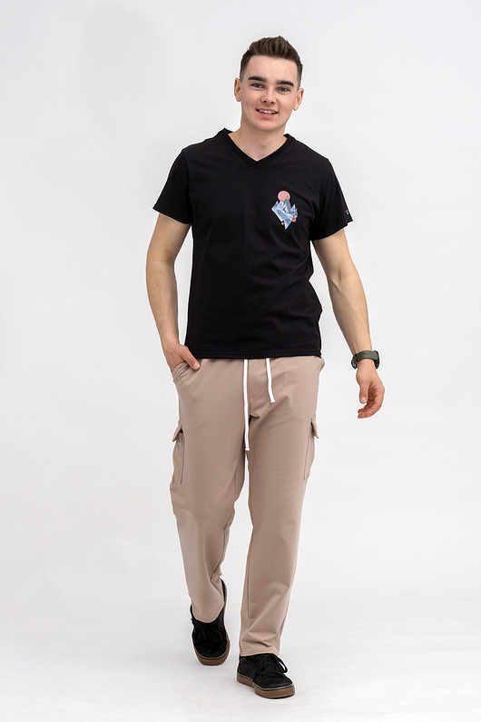 t-shirty męskie T-shirt męski  czarny do V z nadrukiem