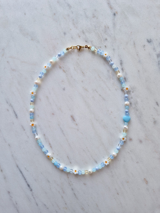 chokery Błękitny naszyjnik choker stokrotki serduszko