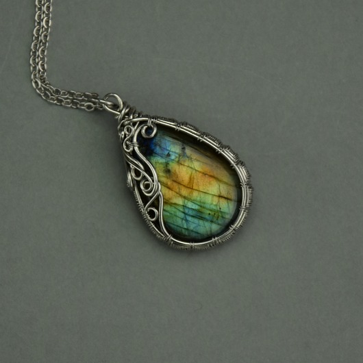 wisiory Wisiorek kolorowy labradoryt wire wrapping