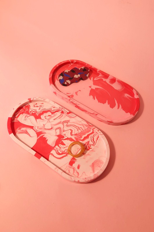 pojemniki na biżuterię Podstawka owalna, marble, mała taca, czerwona