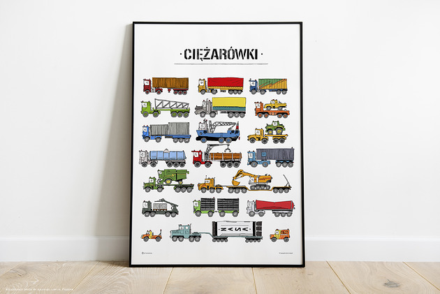 obrazy i plakaty do pokoju dziecięcego Samochody ciężarowe! Duży i fajny plakat dla chłopca!