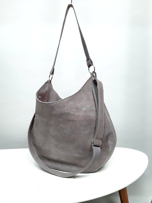 torby na ramię Szara skórzana torba w kolorze skóry słonia