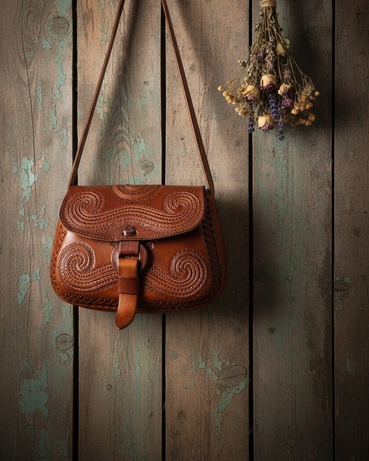 torby na ramię Torebka skórzana ręcznie robiona góralska Abril wzory zakopane