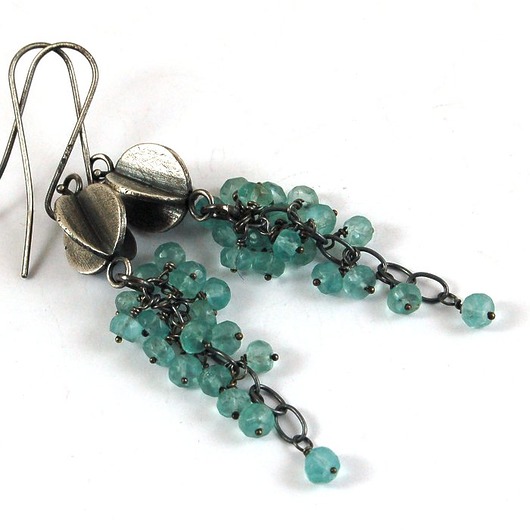 kolczyki wire wrapping Apatyt srebrne kolczyki