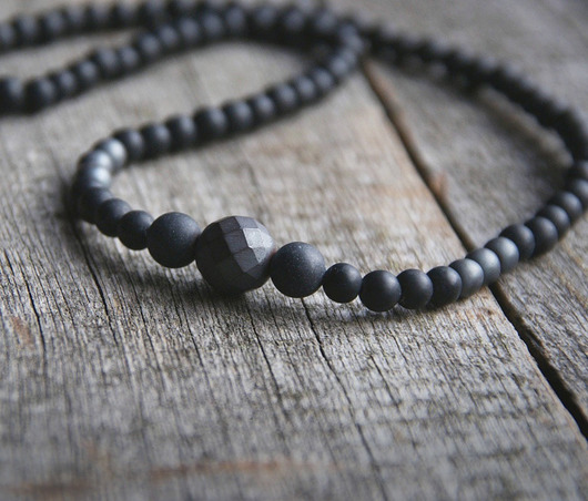 naszyjnik MĘSKI :: black LAVA & hematite kaktusia