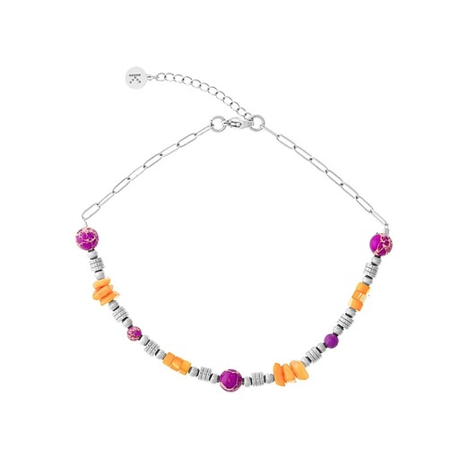 bransoletki z kamieni naturalnych Bransoletka na noge Pink & Orange - Srebrna stal szlachetna