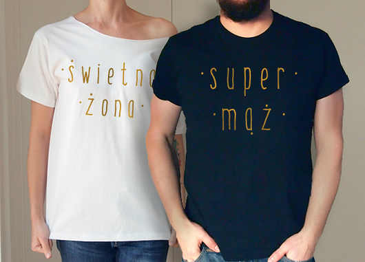 S-XXL Świetna żona Super mąż koszulki dla pary ONE MUG A DAY