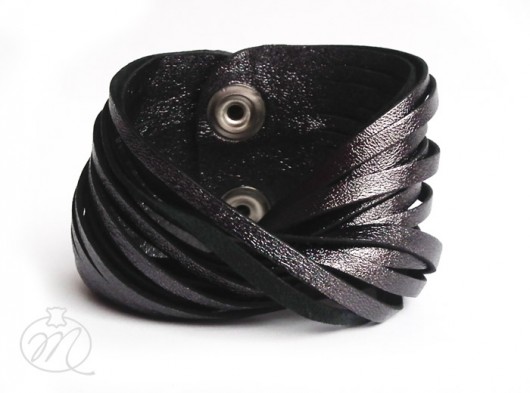 Bransoletka skórzana czerń metallic TWISTed Mikashka