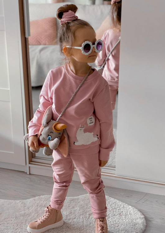 dziewczynka - inne Dres dziecięcy dla dziewczynki, blady róż, lama