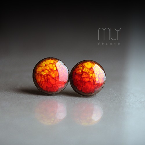 kolczyki ceramiczne Ogniste 9mm /stal chirurgiczna/