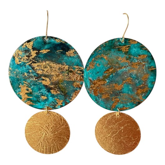 kolczyki z miedzi Duże kolczyki turkus i złoto