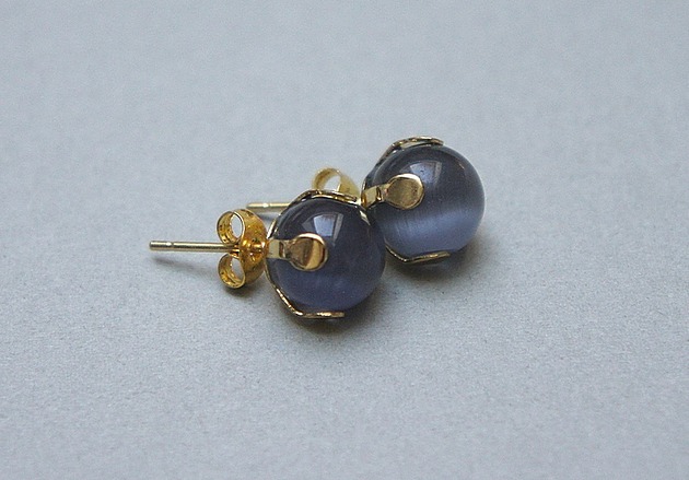 kolczyki z kamieniami Dots - Kocie oko grey /alloys collection/ - sztyfty