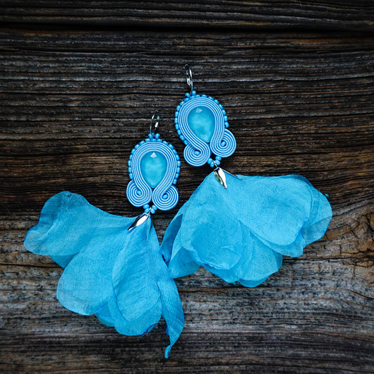 kolczyki soutache Koktajlowe  kolczyki soutache- błękitne