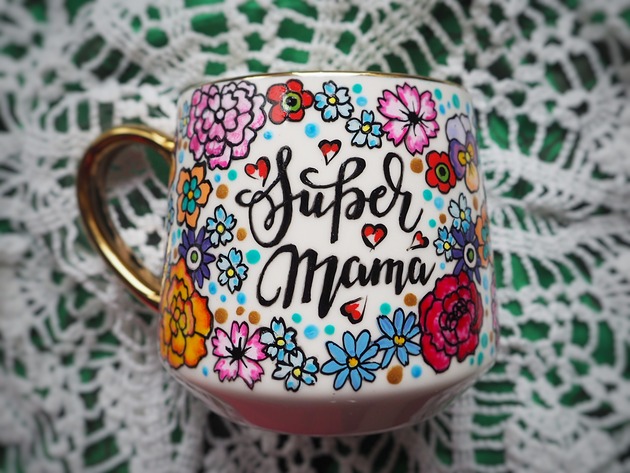 kubki Ręcznie malowany kubek SUPER MAMA