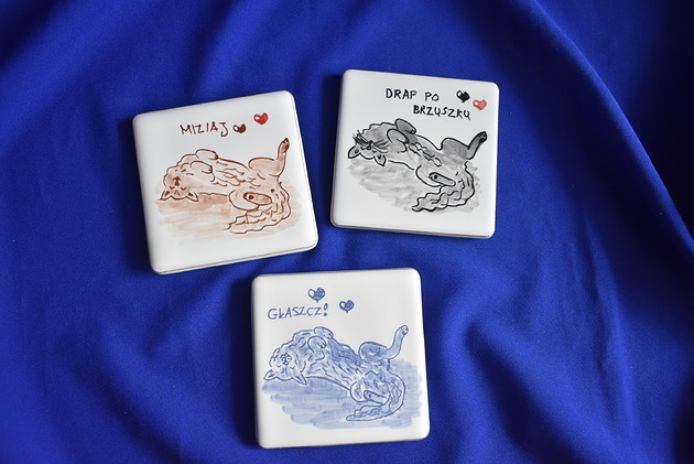 podkładki do kuchni Kafle ręcznie malowane- podkładki "Głaszcz, miziaj, drap"