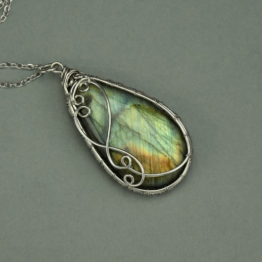 wisiory Duży wisior kolorowy labradoryt wire wrapping