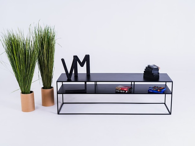 komody i szafki Stolik regał konsola RTV TENSIO 2 FLOOR METAL 150x45 - czarny