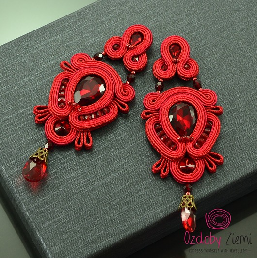 kolczyki soutache Czerwone kolczyki sutasz