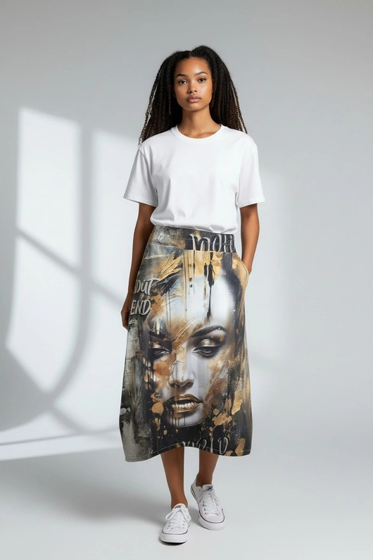 spódnice midi Asymetryczna spódnica midi Parampara złota twarz M 38