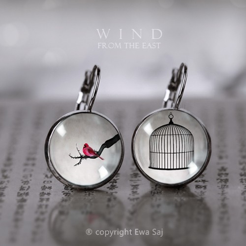 kolczyki szklane Wiatr ze Wschodu, dark silver 16 mm
