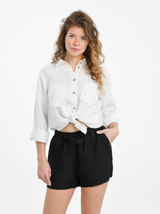 szorty damskie Lniane spodenki BLOOM deep black