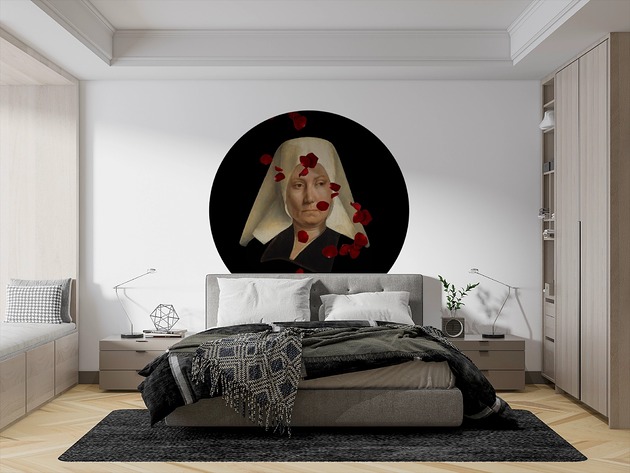 tapety i naklejki ścienne Mural DOTS  Dama z różami- okrągła dekoracja ścienna