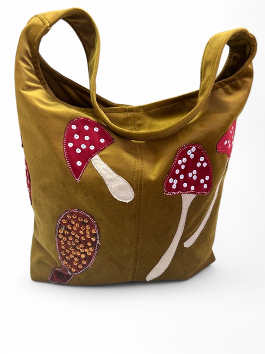 torby na ramię Torba welurowa damska z aplikacją Grzybobranie