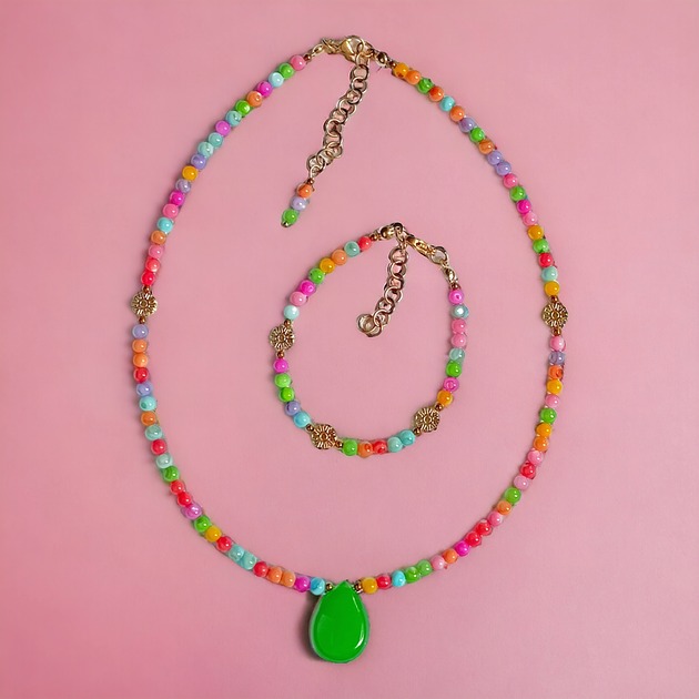 komplet biżuterii RAZEM TANIEJ : summer collection : kolorowa muszla, jadeit i kwiatuszki