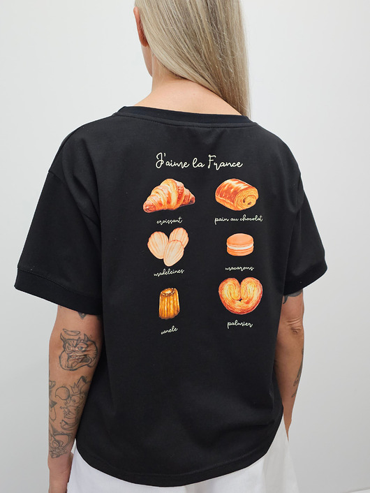 t-shirt damskie Bawełniana koszulka o luźnym kroju - Croissant black