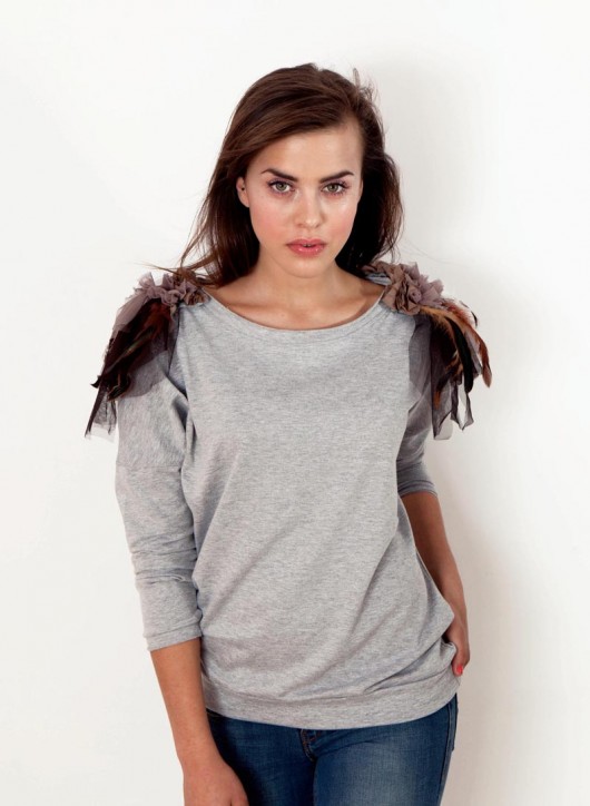 Bluza pagony pióra brązowy szary S M Benni