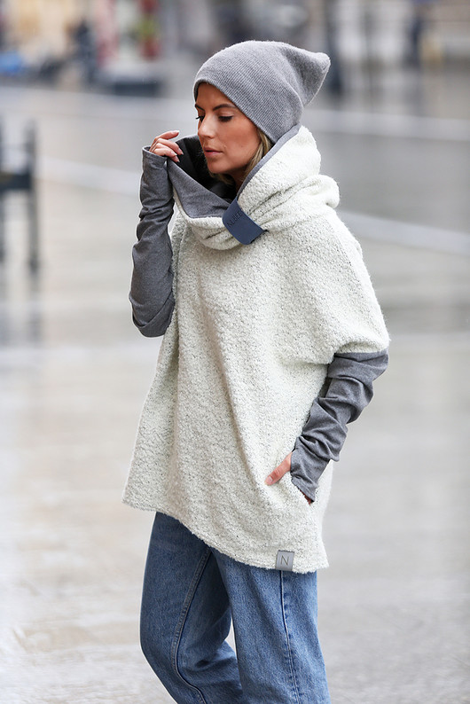 bluza z kapturem damska BLUZA CLASSIC/R - swetrowa z dodatkiem wełny