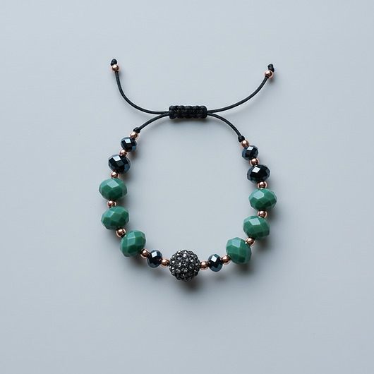 bransoletki ze szkła Zielono-Czarna Bransoletka regulowana