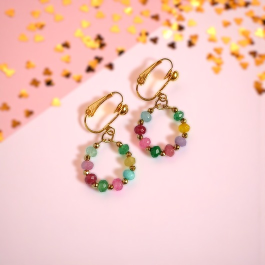klipsy Kolekcja WIANKI : urocze klipsy : jadeit multicolor