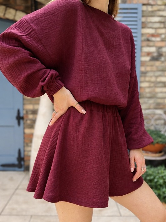 komplety damskie Be My Baby / burgundowy komplet muślinowy