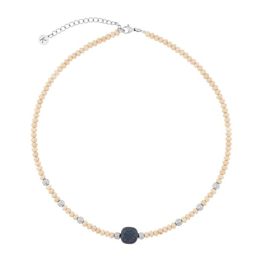 chokery Kremowy naszyjnik - Blue Marine - srebrne hematyty
