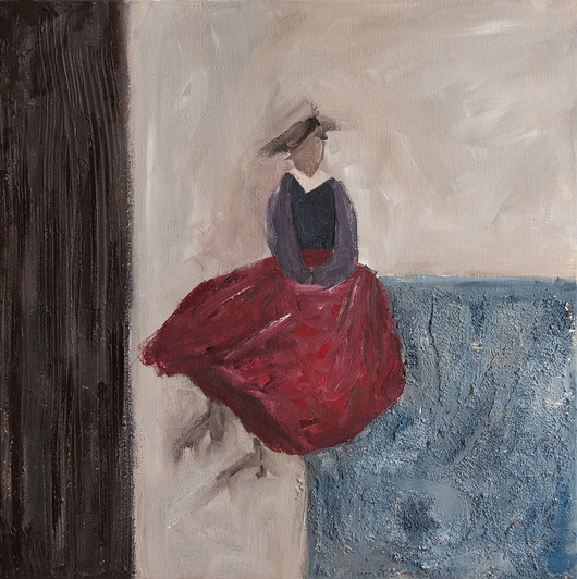 obrazy ORYGINAŁ. Obraz na płótnie - Kobieta na skale 40x40 cm
