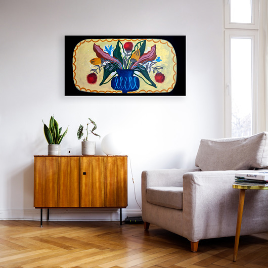 obrazy ORYGINAŁ. Obraz na płótnie - Kwiaty w wazonie, 40x80 cm