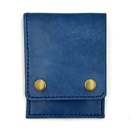 portfele damskie Niebieski portfel skórzany ręcznie uszyty na karty.