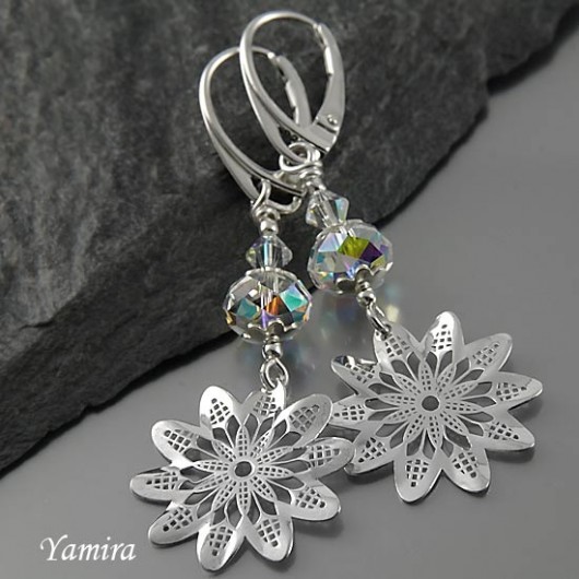 silver briolette kryształ Swarovski Crystal AB - kolczyki yamira