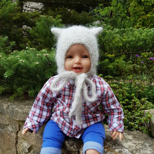 czapki dziecięce Szara Czapka  Kotek, kitty alpaka/merynos