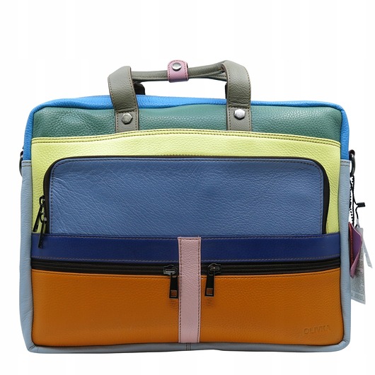 torby na ramię Aktówka torba na laptopa skórzana rączki regulowany pasek kieszenie OLIVKA