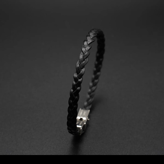 biżuteria męska Bransoletka skórzana pleciona czarna (5 mm)