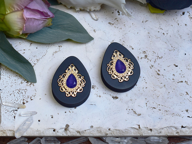 biżuteria różna Tunele do uszu 34-60mm / łezki z wiktoriańską ozdobą i kryształkiem