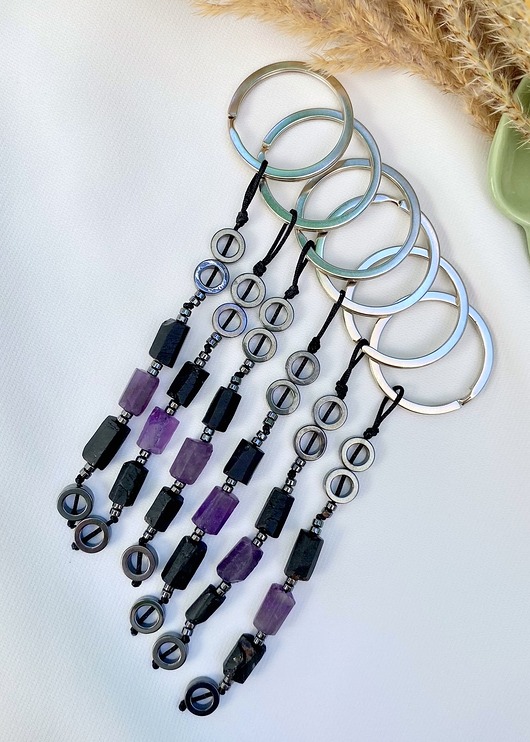 breloki Brelok Czarny Turmalin, Ametyst i Hematyt