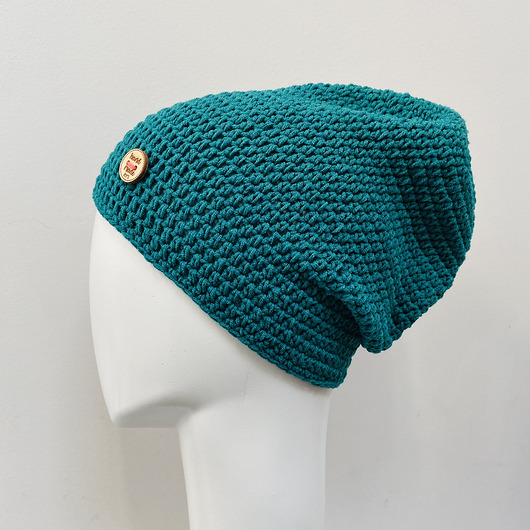 czapki damskie Czapka przejściowa cienka beanie smerf bawełna szmaragd